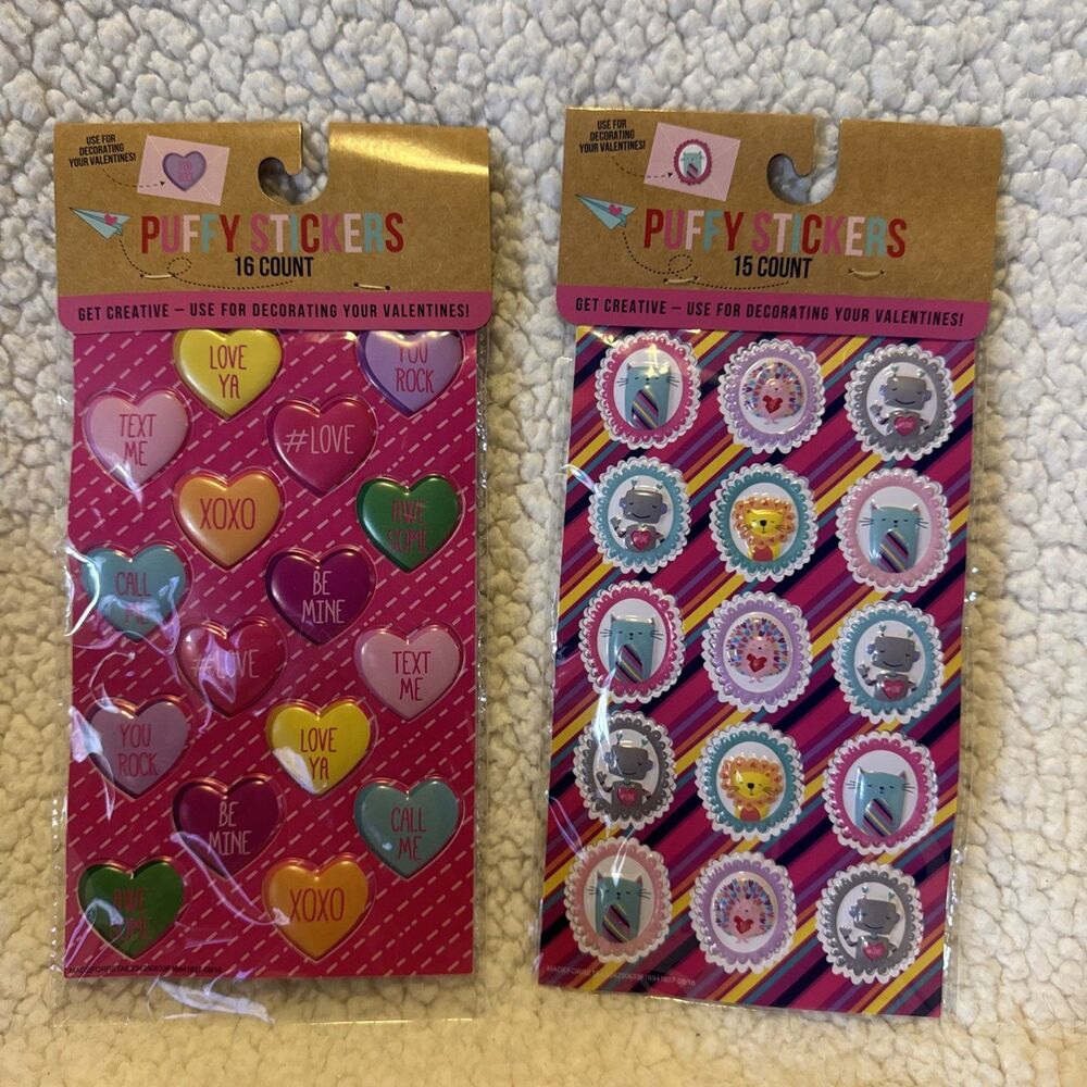 Puffy Heart Valentine Stickers Cute Conversation Adorable Creatures 2 PKS 15